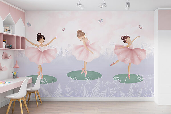 Groep meisjes in tutu-rokjes die op lelieblad dansen Groep meisjes in tutu-rokjes die op lelieblad dansen