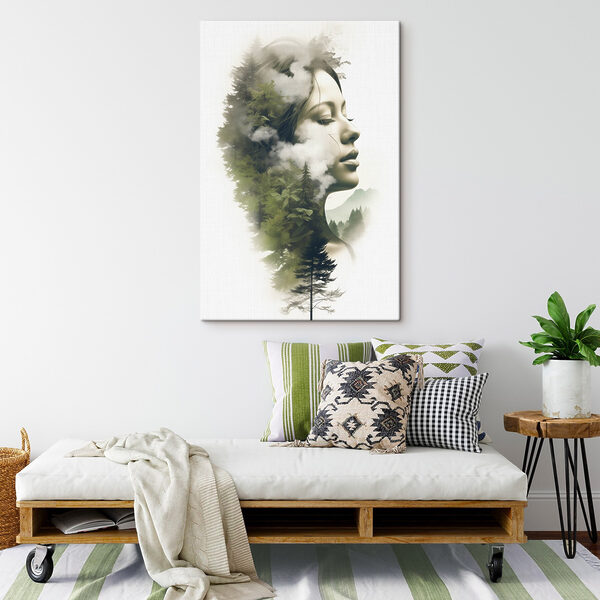 Vrouw’s gezicht met wolken en bomen Vrouw’s gezicht met wolken en bomen