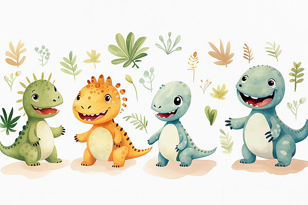 Groep tekenfilmachtige dinosaurussen Groep tekenfilmachtige dinosaurussen