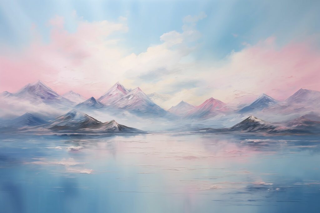 Schilderij van bergen en water w08878p 1024x683 - Schilderij van bergen en water