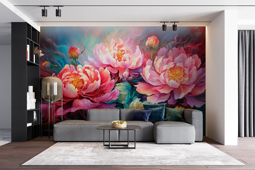 Painting of flowers on a blue background Painting of flowers on a blue background