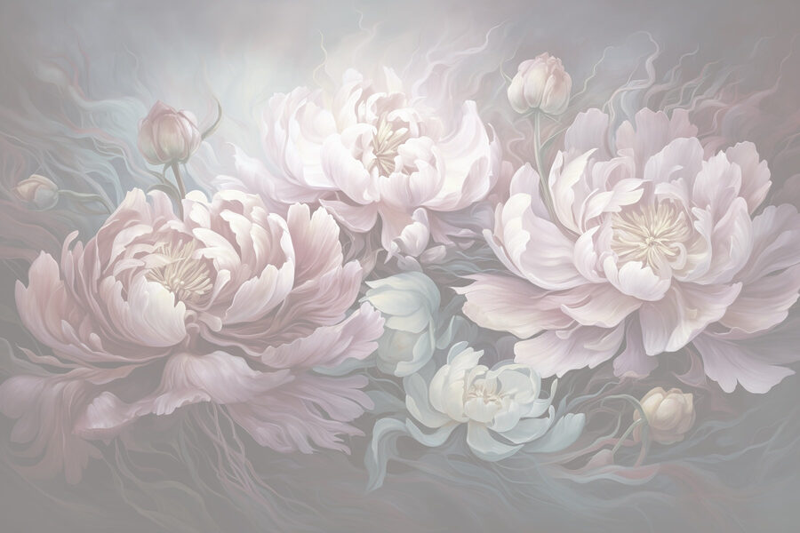 Schilderij van bloemen op een grijze achtergrond Schilderij van bloemen op een grijze achtergrond