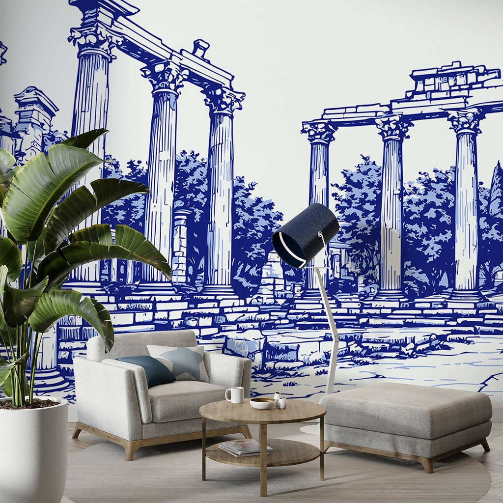 Drawing of a stone structure with columns