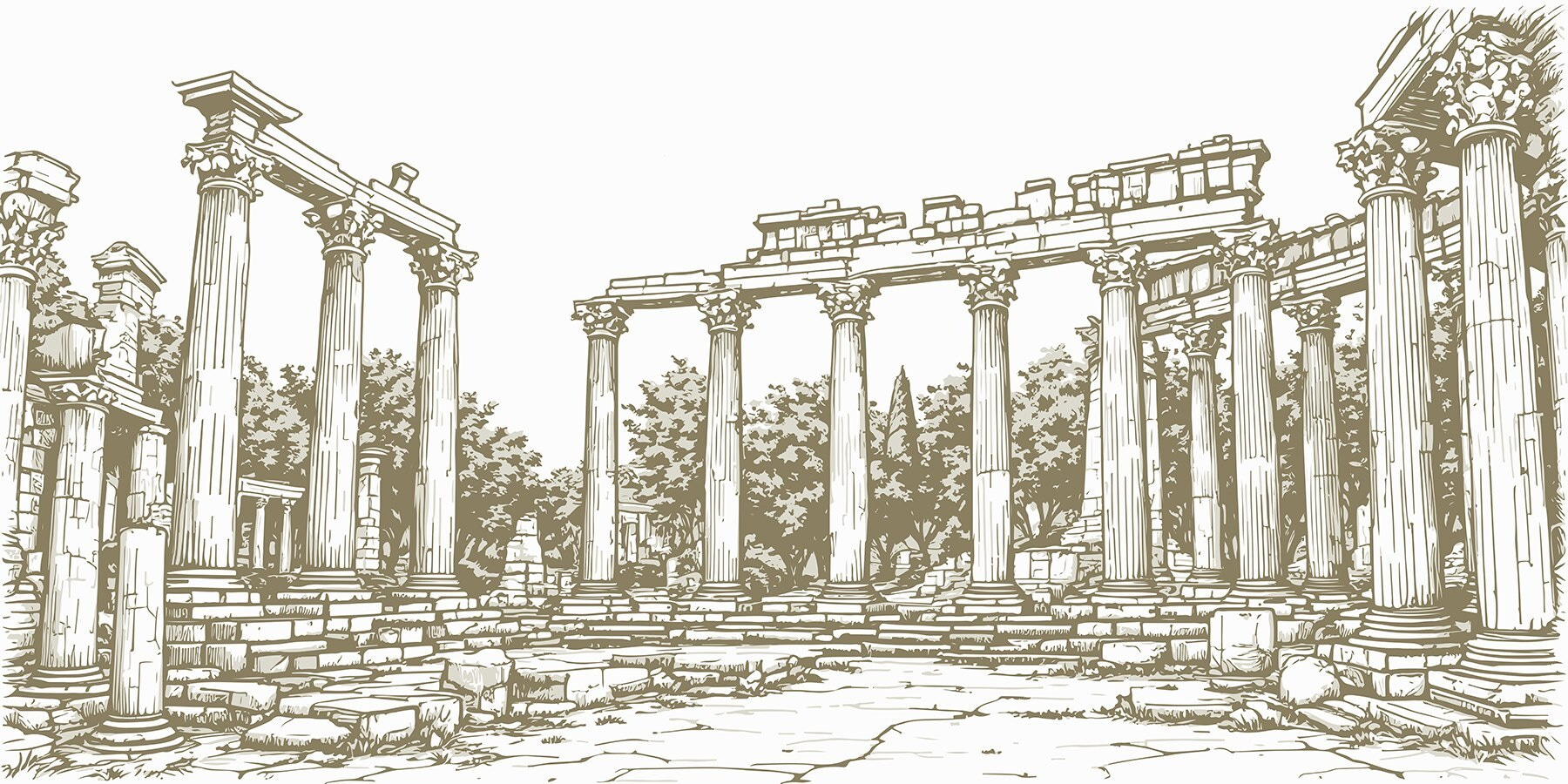 Drawing of a stone structure with columns Drawing of a stone structure with columns