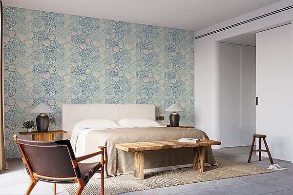 Patroon van blauwe en witte bloemen Patroon van blauwe en witte bloemen