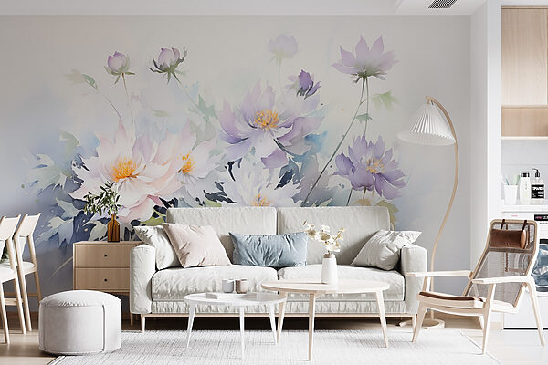 Schilderij van bloemen op een witte achtergrond w08883pig10r 600x400 - Schilderij van bloemen op een witte achtergrond