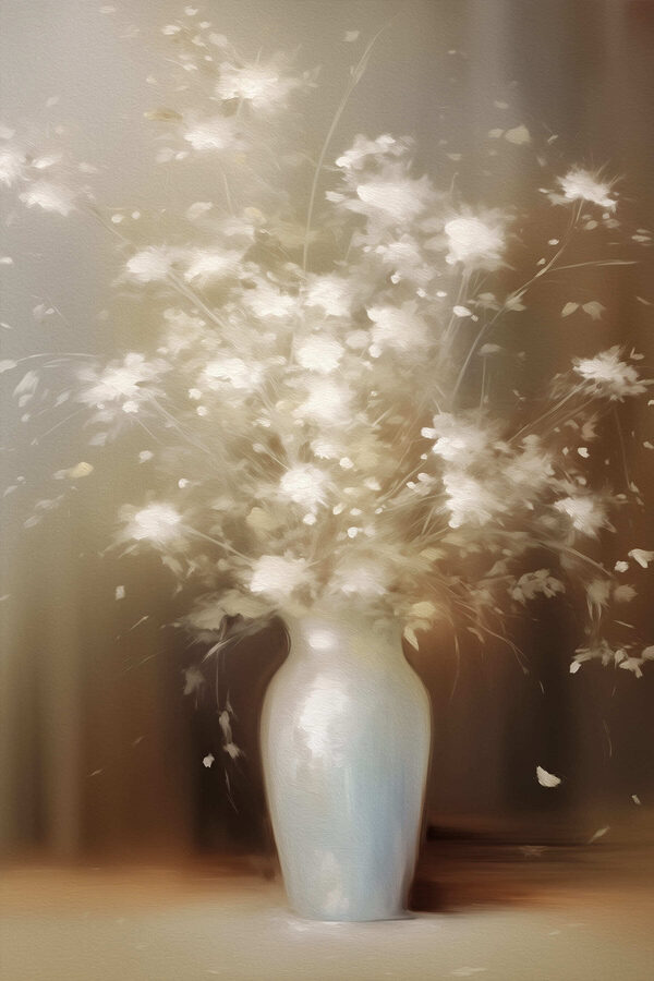 White vase with white flowers White vase with white flowers