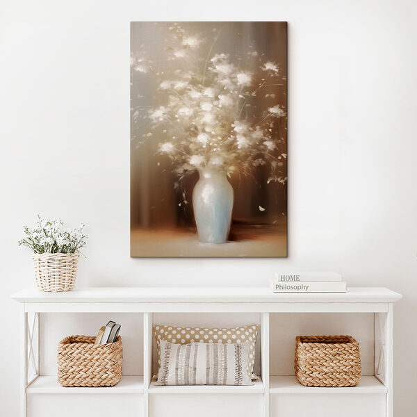 White vase with white flowers White vase with white flowers