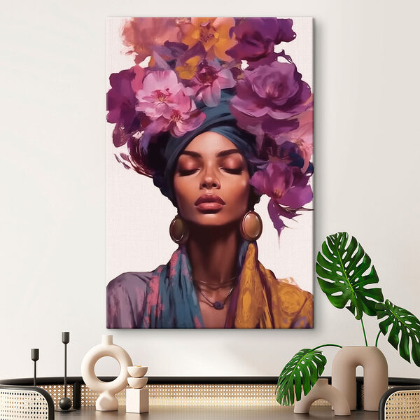 Vrouw met bloemen op haar hoofd Vrouw met bloemen op haar hoofd