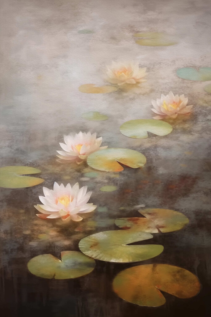 Water lily flowers and lily pads