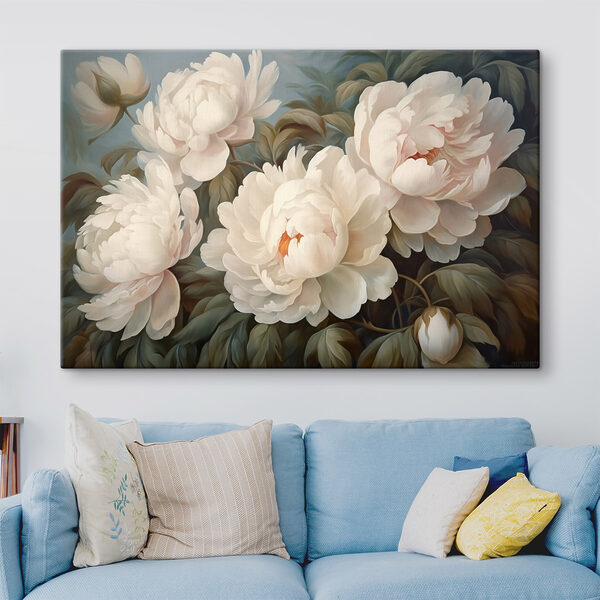 Schilderij van witte bloemen Schilderij van witte bloemen