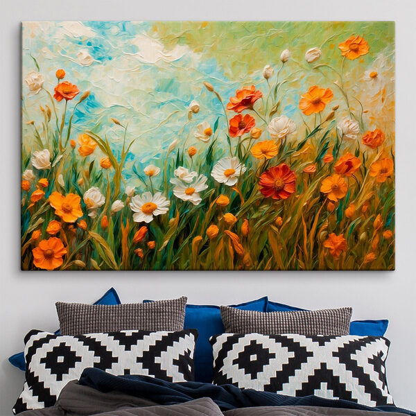 Schilderij van bloemen in een veld Schilderij van bloemen in een veld