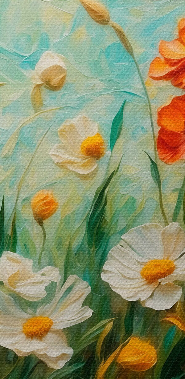 Schilderij van bloemen in een veld Schilderij van bloemen in een veld