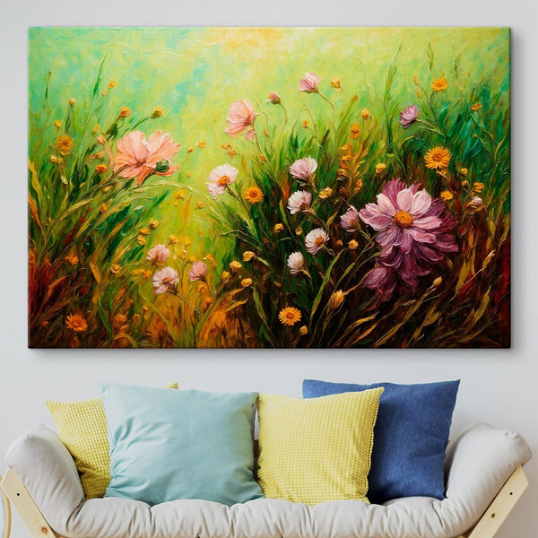 Schilderij van bloemen in een veld Schilderij van bloemen in een veld