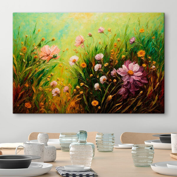 Schilderij van bloemen in een veld Schilderij van bloemen in een veld