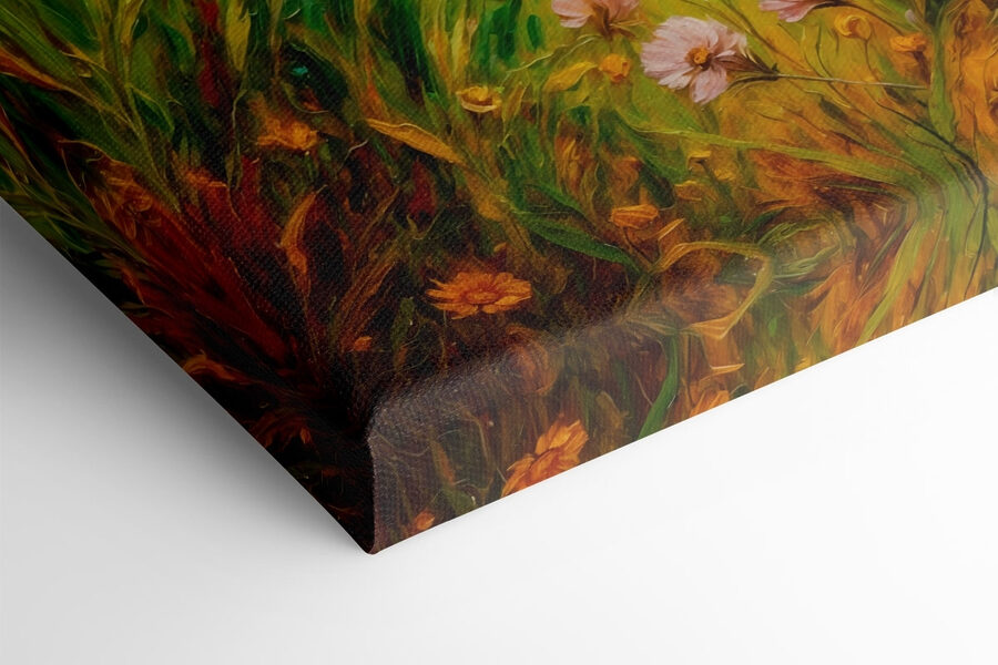 Schilderij van bloemen in een veld