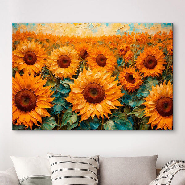 Schilderij van zonnebloemen in een veld Schilderij van zonnebloemen in een veld