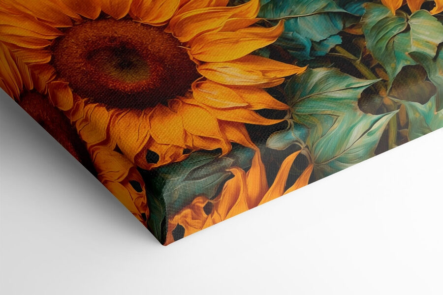 Schilderij van zonnebloemen in een veld
