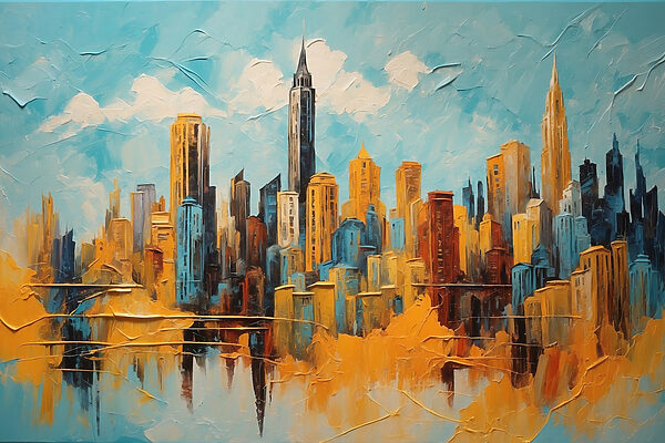 Schilderij van een stad Schilderij van een stad