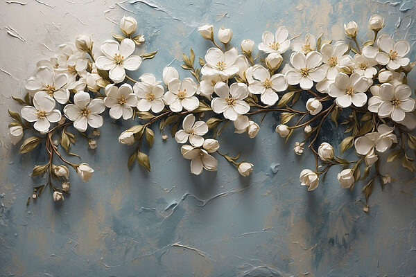 Witte bloemen op een blauw oppervlak Witte bloemen op een blauw oppervlak