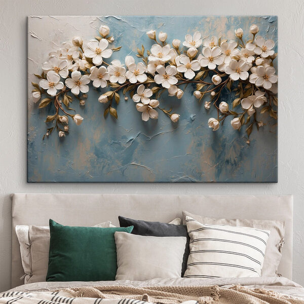 Witte bloemen op een blauw oppervlak Witte bloemen op een blauw oppervlak