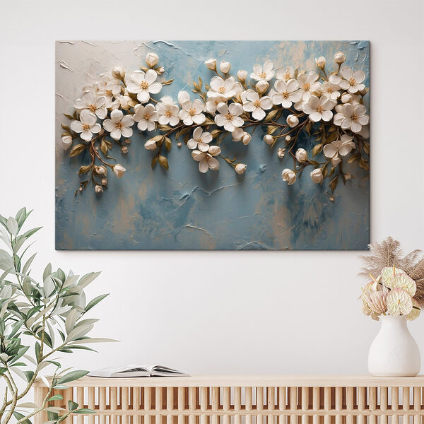 Witte bloemen op een blauw oppervlak Witte bloemen op een blauw oppervlak