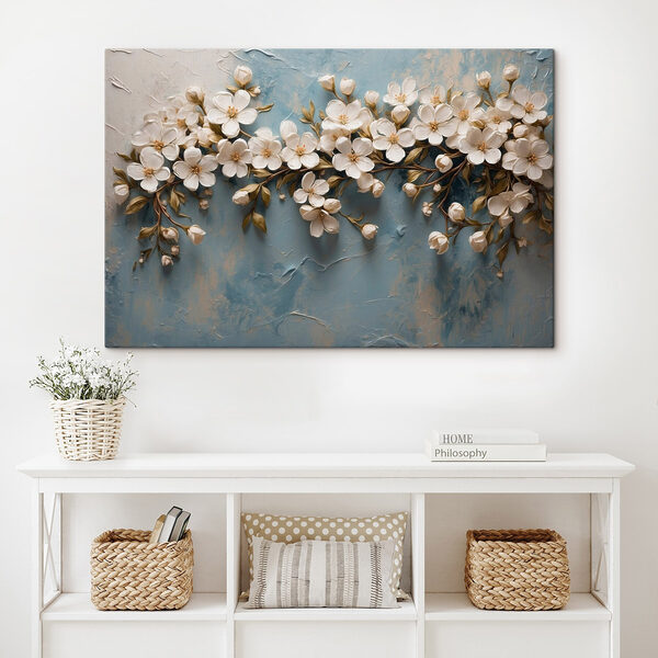 Witte bloemen op een blauw oppervlak Witte bloemen op een blauw oppervlak