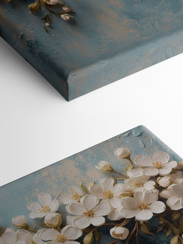 Witte bloemen op een blauw oppervlak Witte bloemen op een blauw oppervlak