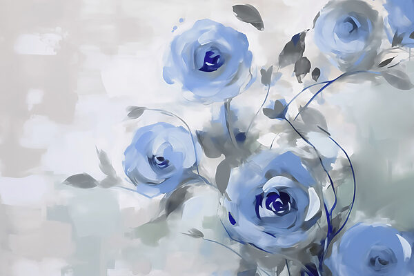 Schilderij van blauwe bloemen Schilderij van blauwe bloemen