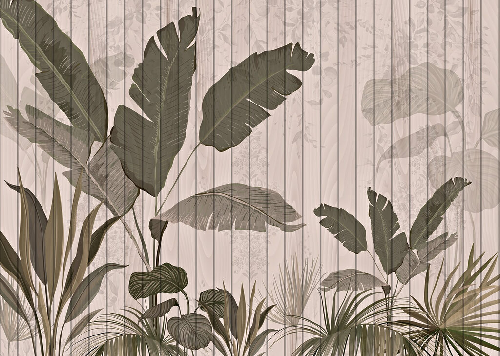 Houten muur met bladeren en planten Houten muur met bladeren en planten