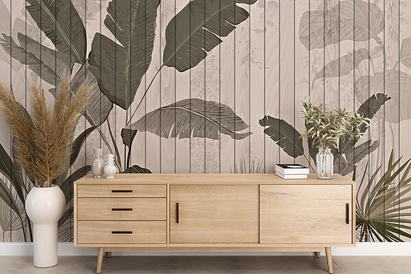 Houten muur met bladeren en planten Houten muur met bladeren en planten