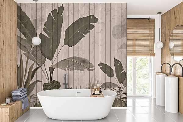 Houten muur met bladeren en planten Houten muur met bladeren en planten