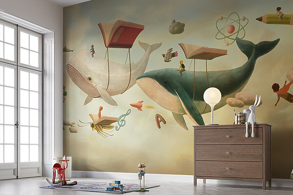 Walvis en walvis met boeken en een boek erop Walvis en walvis met boeken en een boek erop