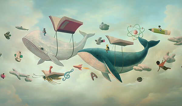 Walvis en walvis met boeken en een boek over hen Walvis en walvis met boeken en een boek over hen