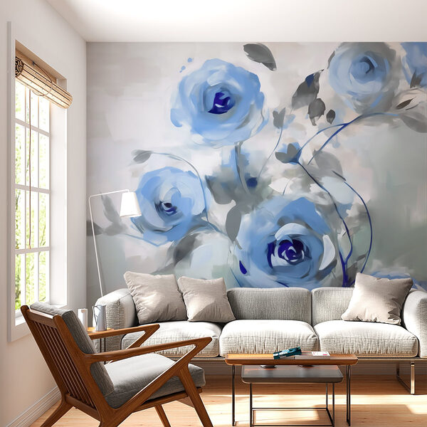 Schilderij van blauwe bloemen Schilderij van blauwe bloemen