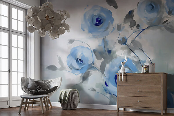 Schilderij van blauwe bloemen Schilderij van blauwe bloemen