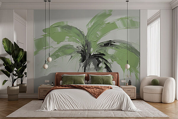 Palmboom beschilderd met groene verf Palmboom beschilderd met groene verf