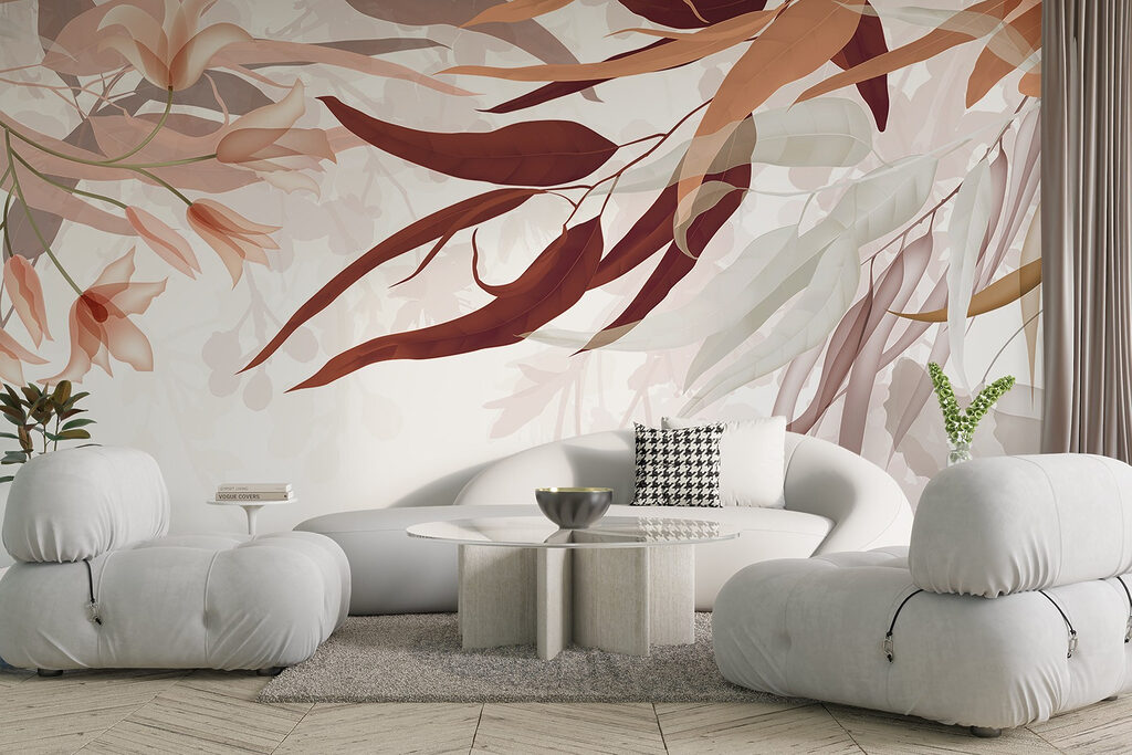 Delicate leaves and blossoms intertwine Delicate leaves and blossoms intertwine