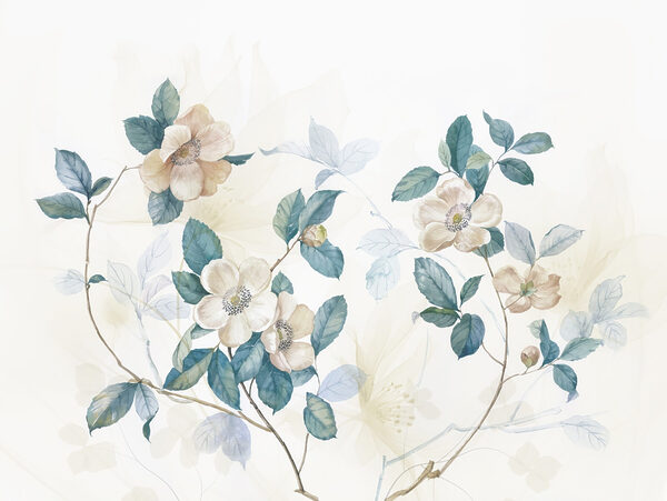 Schilderij van bloemen en bladeren Schilderij van bloemen en bladeren