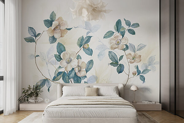 Schilderij van bloemen en bladeren Schilderij van bloemen en bladeren