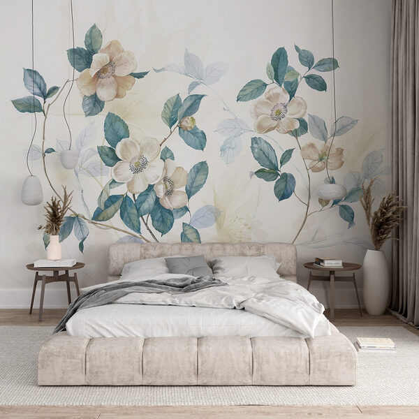 Schilderij van bloemen en bladeren Schilderij van bloemen en bladeren