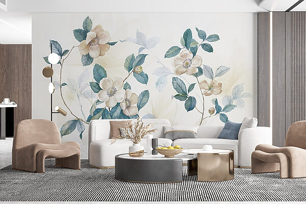 Schilderij van bloemen en bladeren Schilderij van bloemen en bladeren
