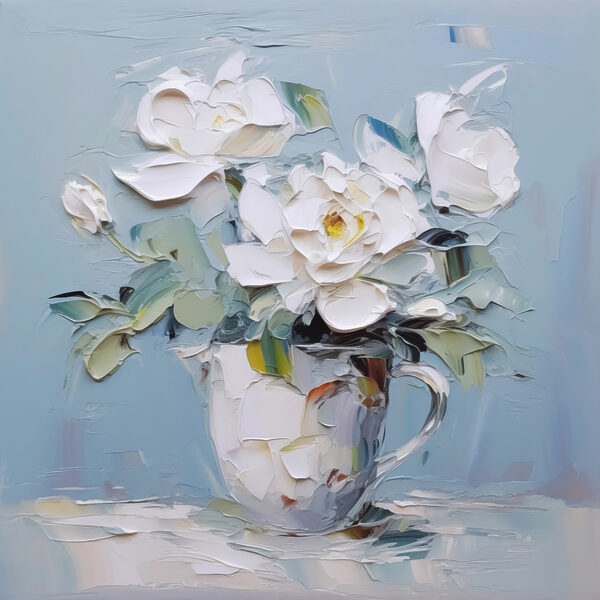 Schilderij van bloemen in een kopje Schilderij van bloemen in een kopje