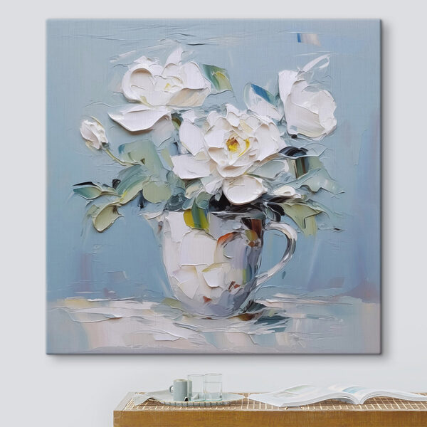 Schilderij van bloemen in een kopje Schilderij van bloemen in een kopje
