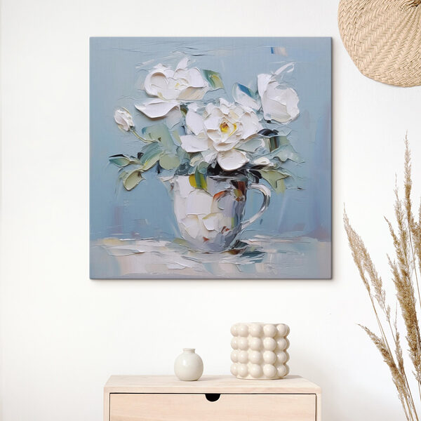 Schilderij van bloemen in een kopje Schilderij van bloemen in een kopje
