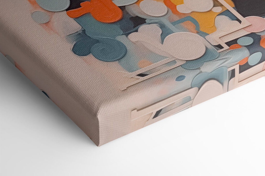 Colorful art piece with white lines and circles