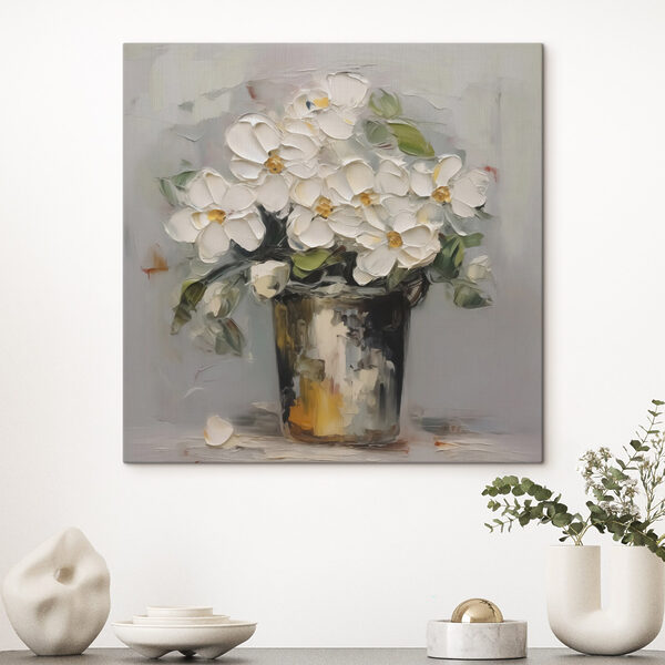 Schilderij van bloemen in een emmer Schilderij van bloemen in een emmer