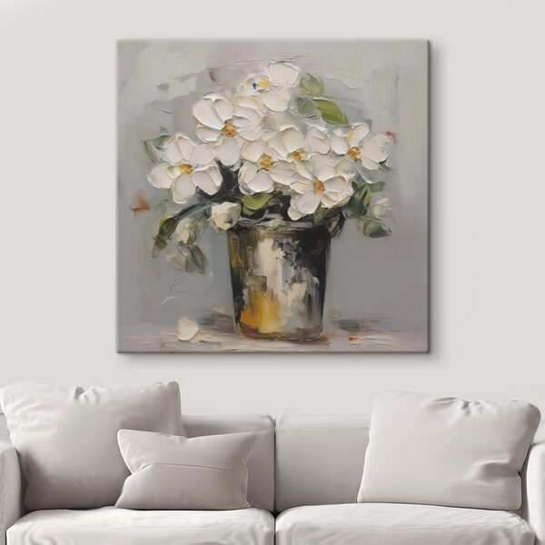 Schilderij van bloemen in een emmer Schilderij van bloemen in een emmer