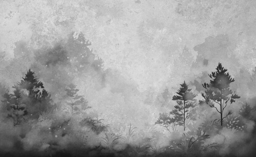 Zwart-wit beeld van bomen en struiken Zwart-wit beeld van bomen en struiken