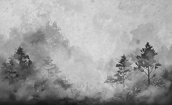 Zwart-wit beeld van bomen en struiken Zwart-wit beeld van bomen en struiken